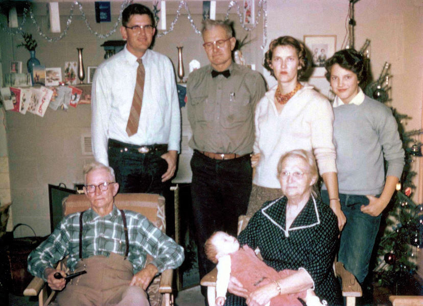 Four generations, Christmas 1958:  Albano, Annie Lee, Gini (front); Sherrill, Ewald, Ewalee, Barbara (standing)